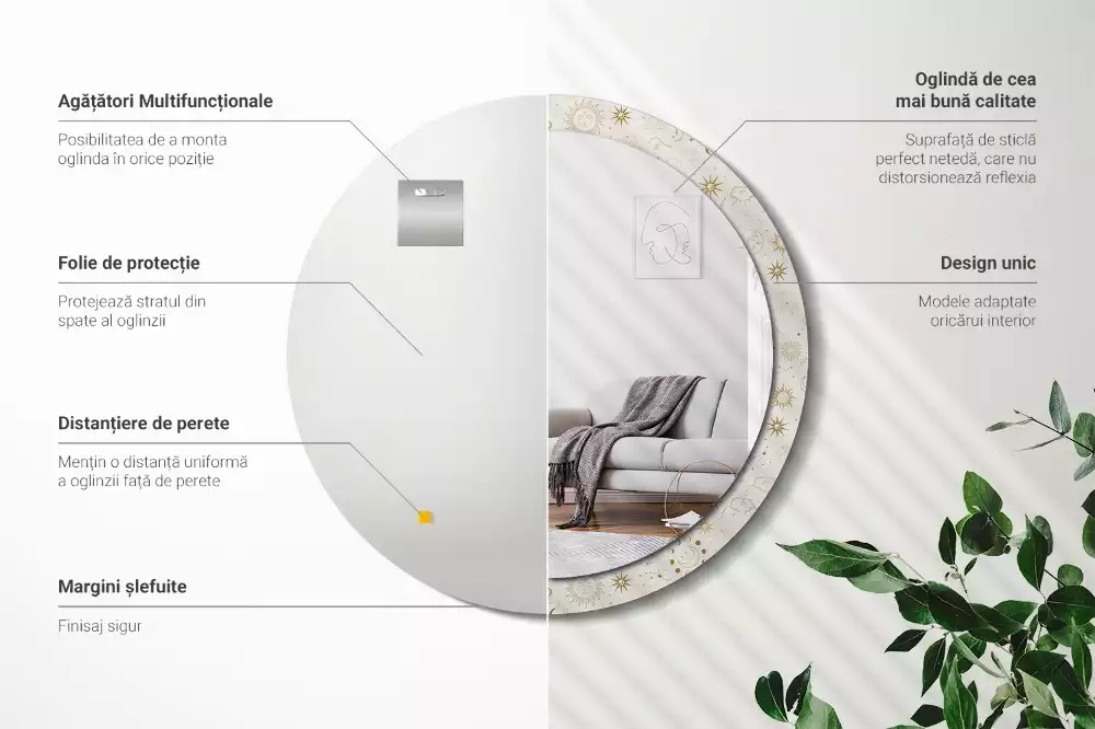 Rund spegel med tryckt ram Mystiskt mönster