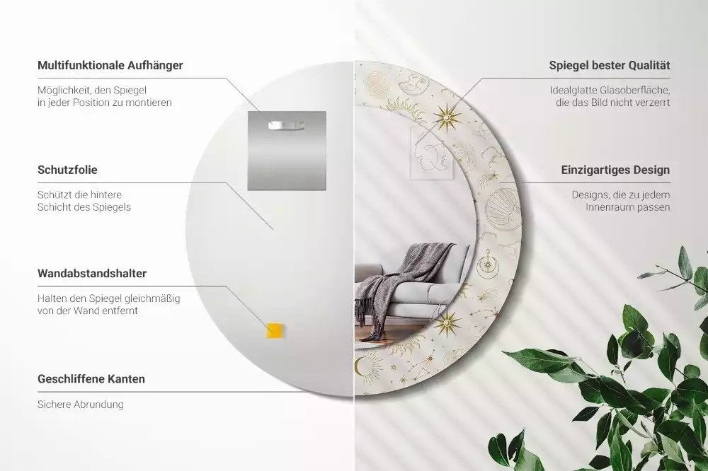 Rund spegel med tryckt ram Mystiskt mönster