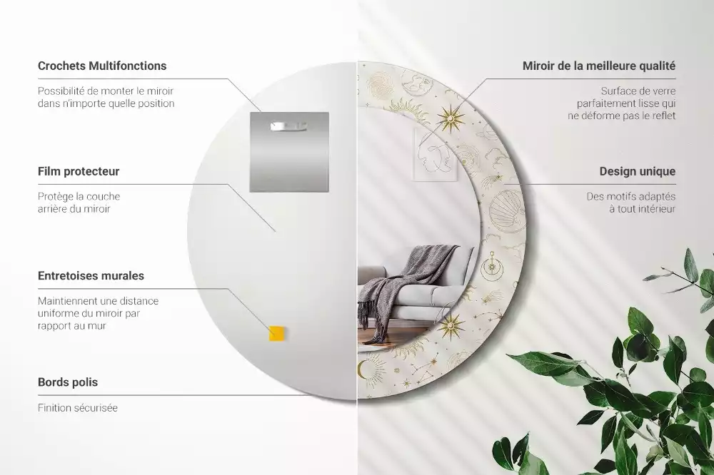 Rund spegel med tryckt ram Mystiskt mönster