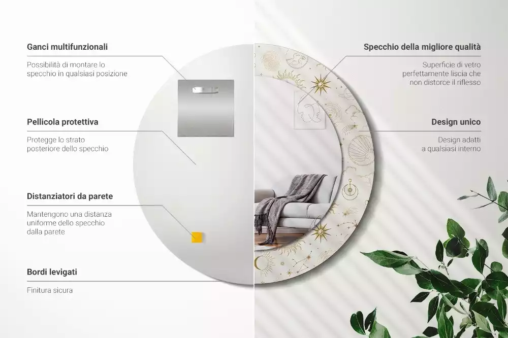 Rund spegel med tryckt ram Mystiskt mönster