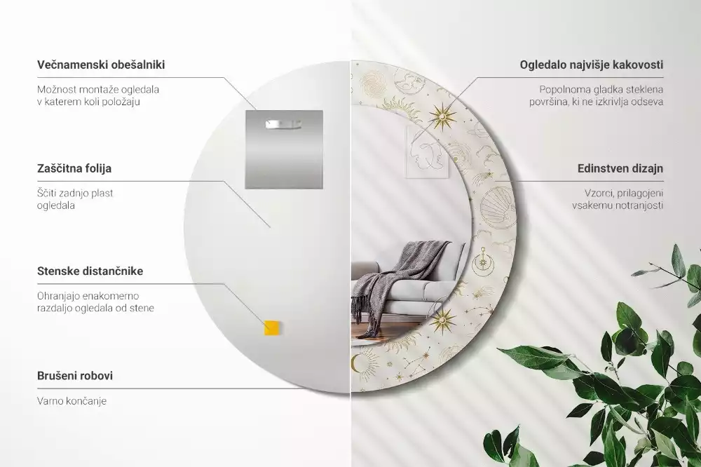 Rund spegel med tryckt ram Mystiskt mönster