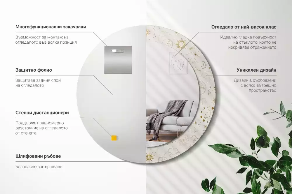 Rund spegel med tryckt ram Mystiskt mönster