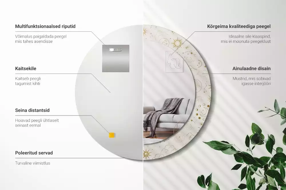 Rund spegel med tryckt ram Mystiskt mönster