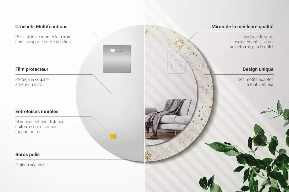 Rund spegel med tryckt ram Mystiskt mönster