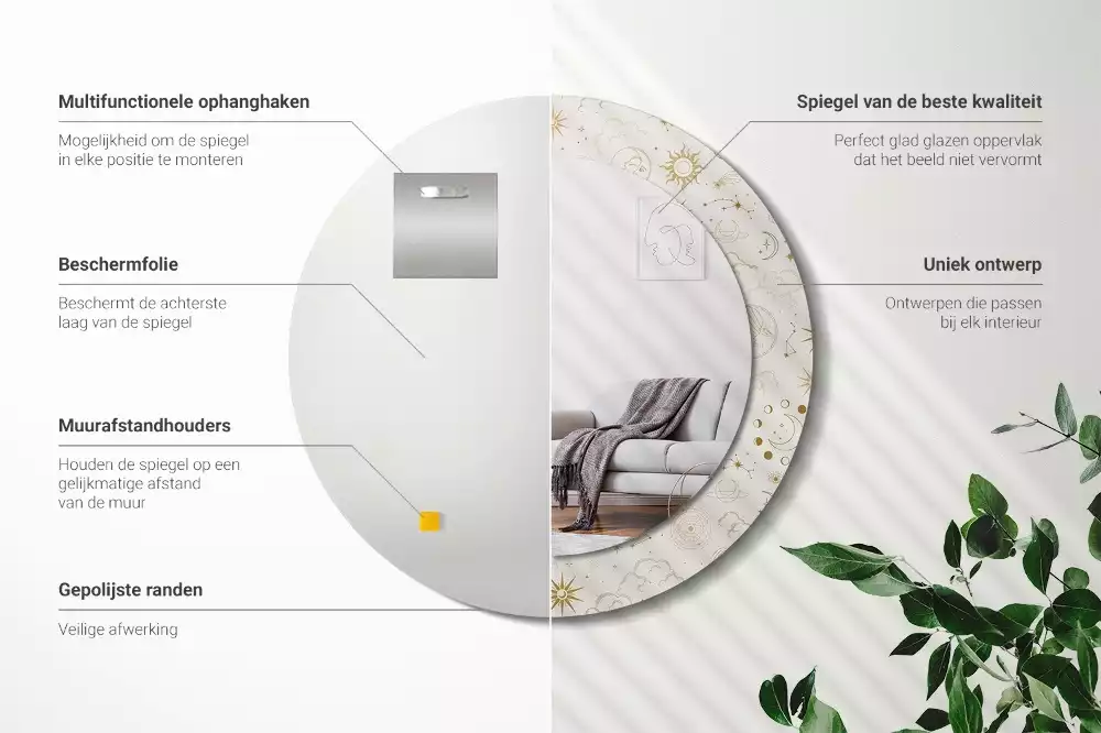 Rund spegel med tryckt ram Mystiskt mönster