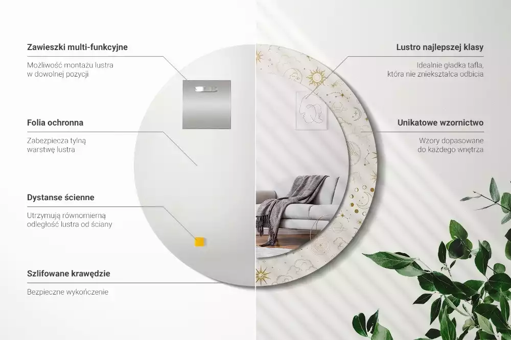 Rund spegel med tryckt ram Mystiskt mönster