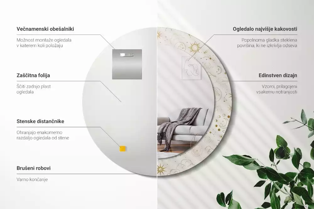 Rund spegel med tryckt ram Mystiskt mönster