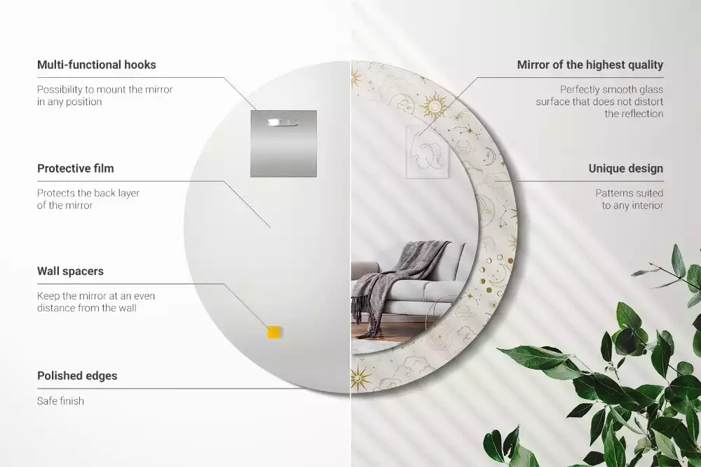 Rund spegel med tryckt ram Mystiskt mönster