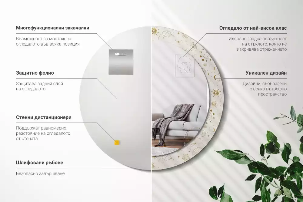 Rund spegel med tryckt ram Mystiskt mönster