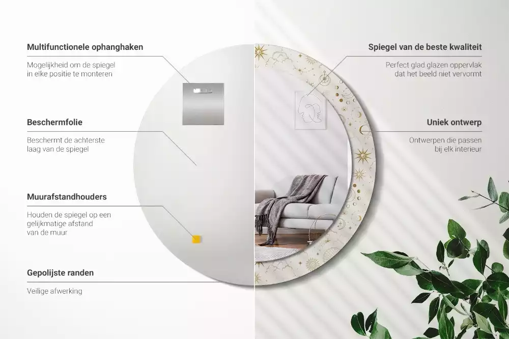 Rund spegel med tryckt ram Mystiskt mönster