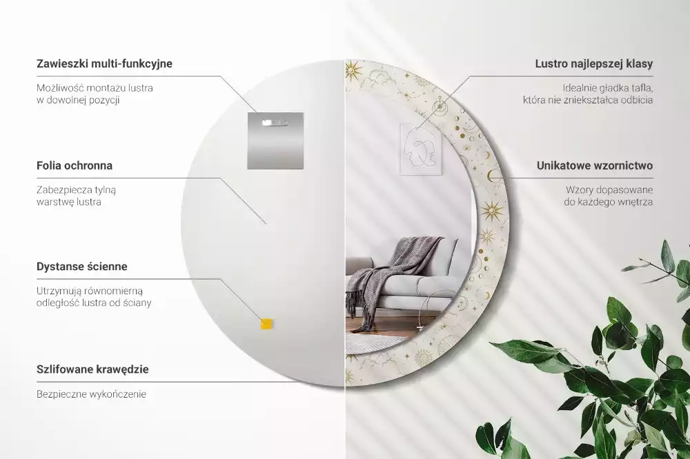 Rund spegel med tryckt ram Mystiskt mönster