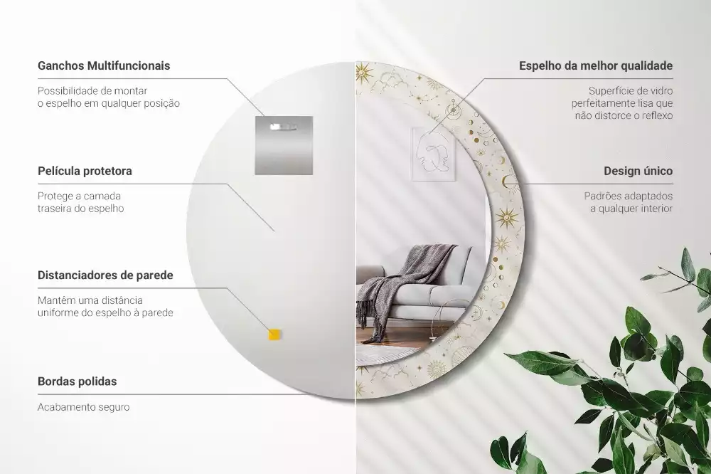 Rund spegel med tryckt ram Mystiskt mönster