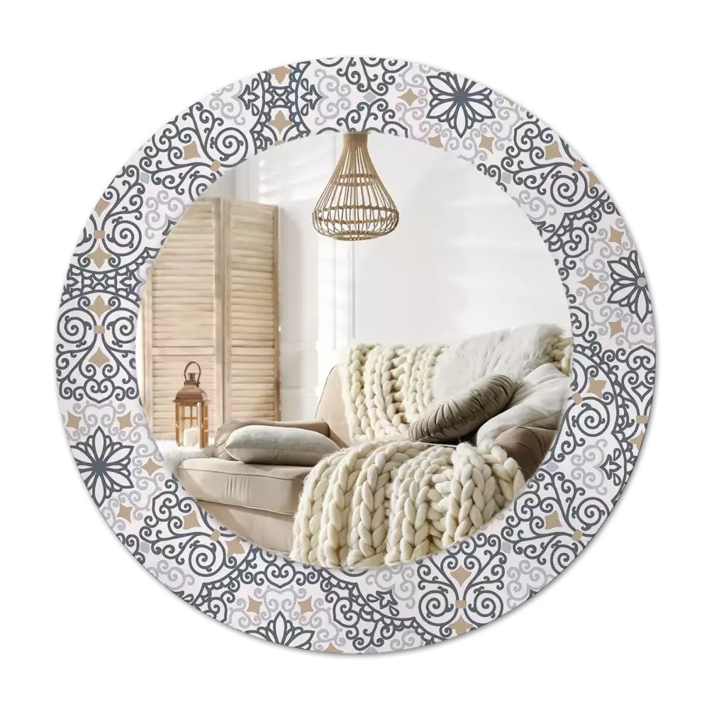 Rund spegel med tryckt Geometriska ornament
