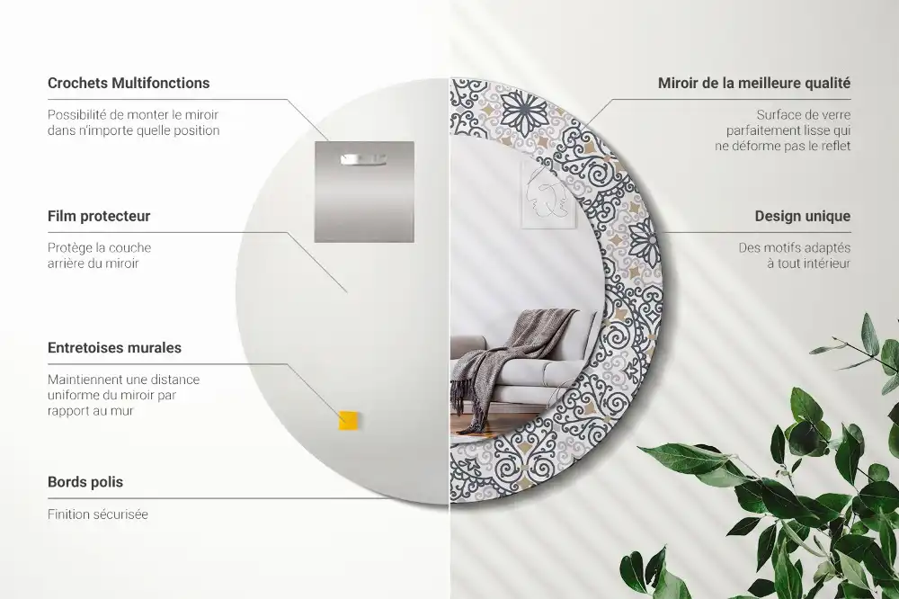 Rund spegel med tryckt Geometriska ornament