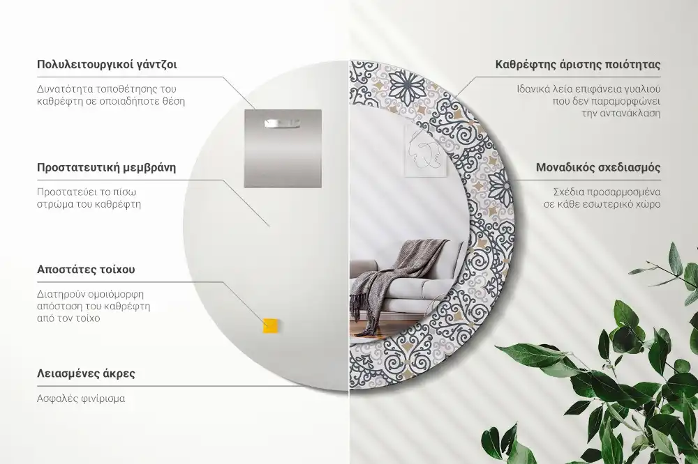 Rund spegel med tryckt Geometriska ornament