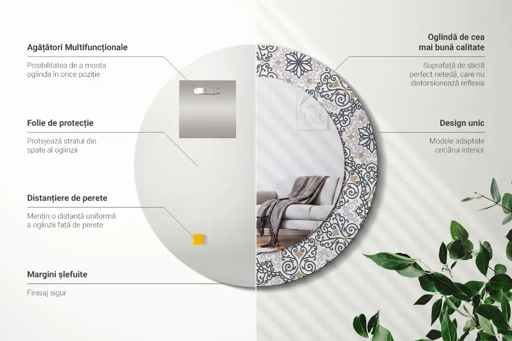 Rund spegel med tryckt Geometriska ornament