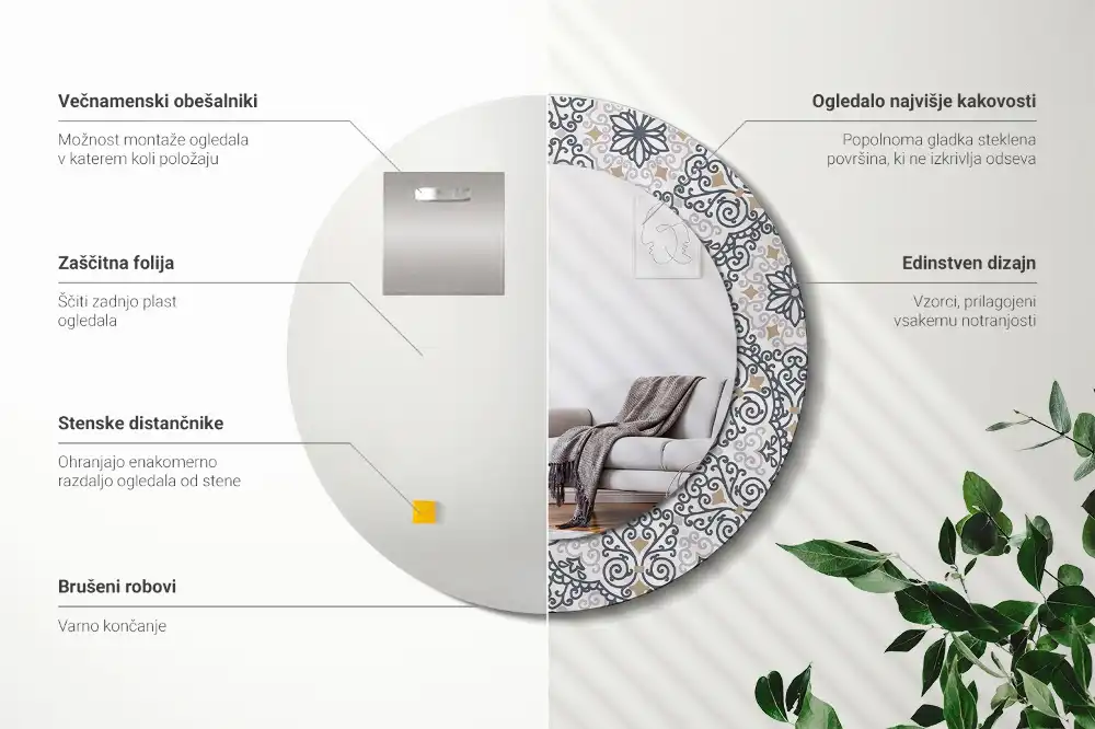 Rund spegel med tryckt Geometriska ornament