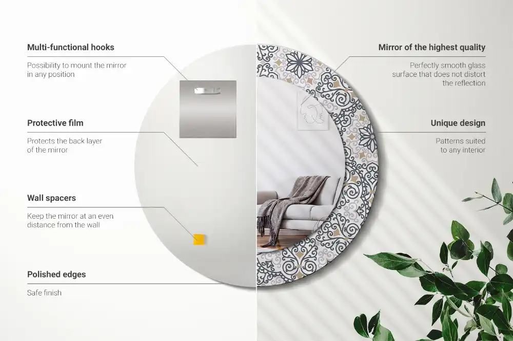 Rund spegel med tryckt Geometriska ornament