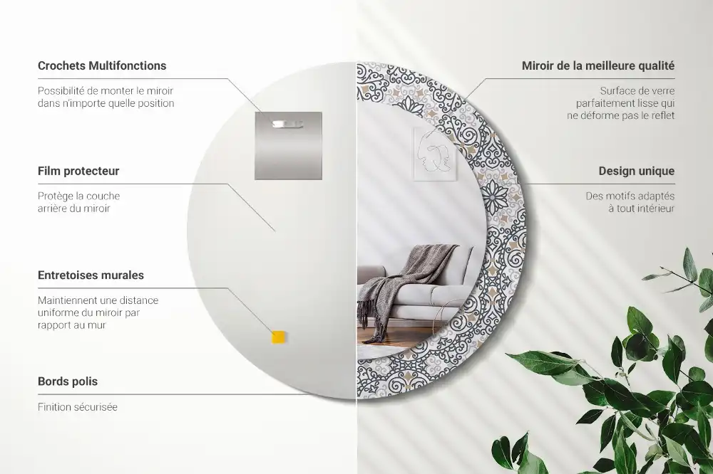 Rund spegel med tryckt Geometriska ornament