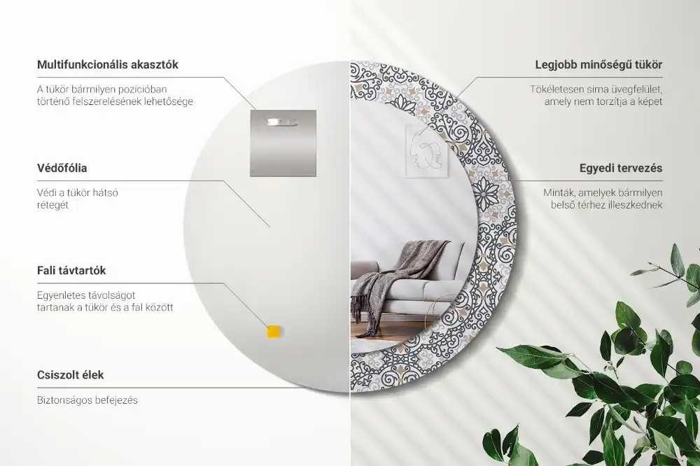 Rund spegel med tryckt Geometriska ornament