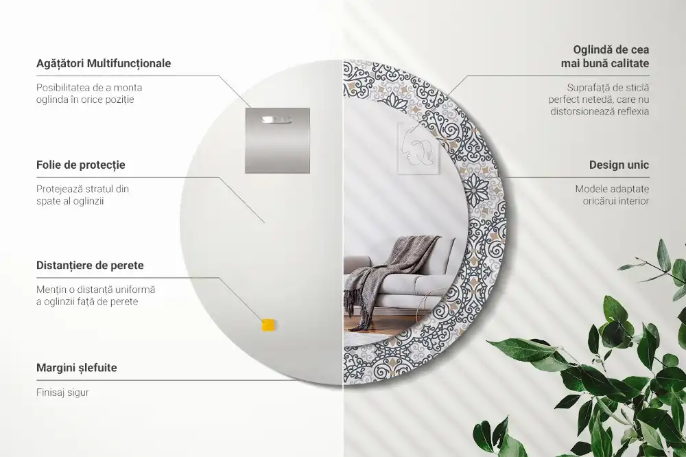 Rund spegel med tryckt Geometriska ornament