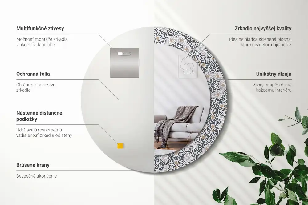 Rund spegel med tryckt Geometriska ornament