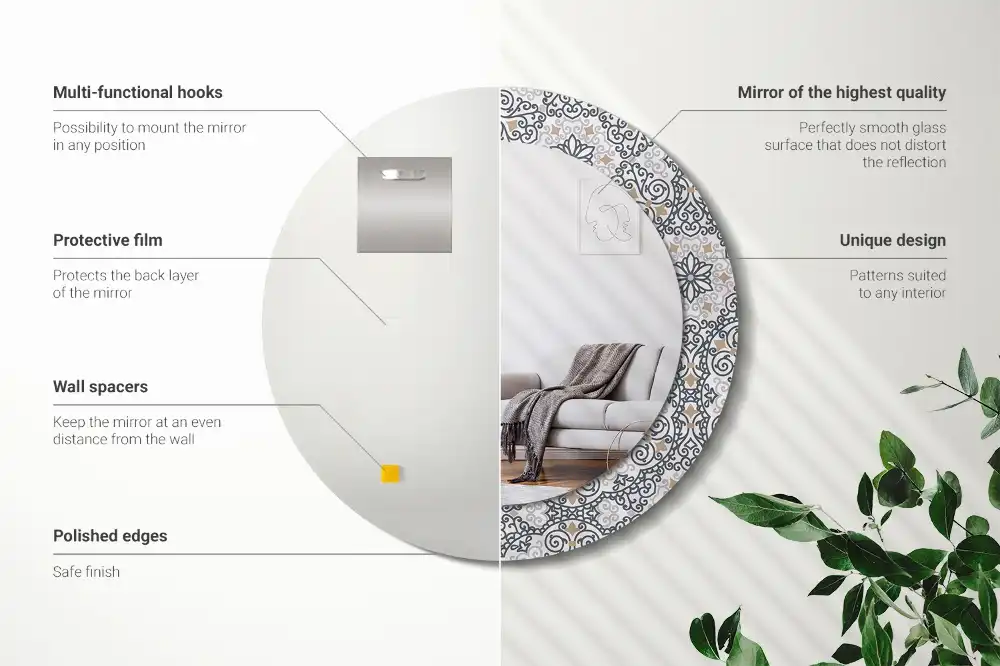 Rund spegel med tryckt Geometriska ornament