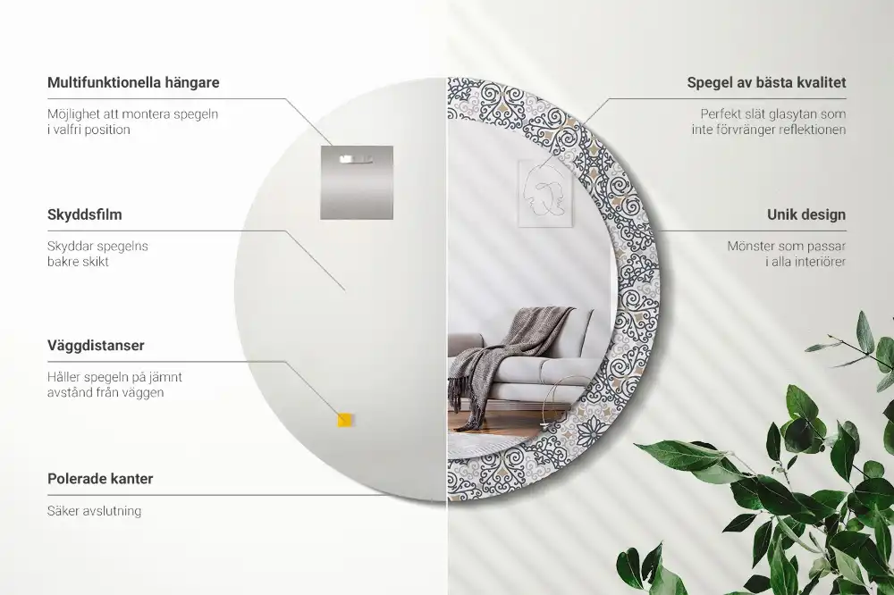 Rund spegel med tryckt Geometriska ornament