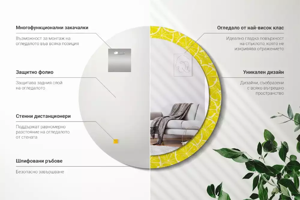 Rund spegel med tryckt ram Citroner