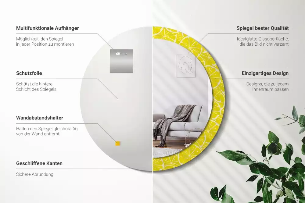 Rund spegel med tryckt ram Citroner