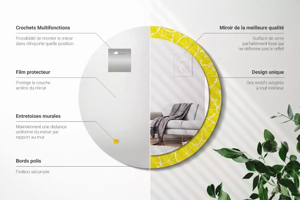 Rund spegel med tryckt ram Citroner