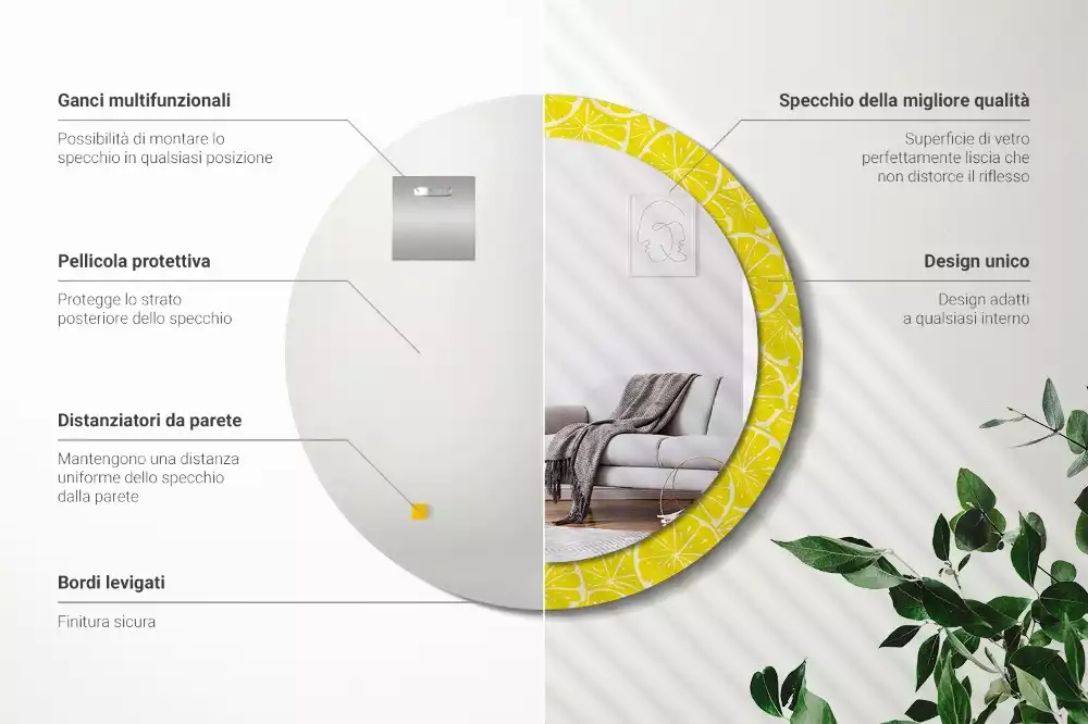 Rund spegel med tryckt ram Citroner