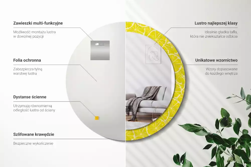 Rund spegel med tryckt ram Citroner