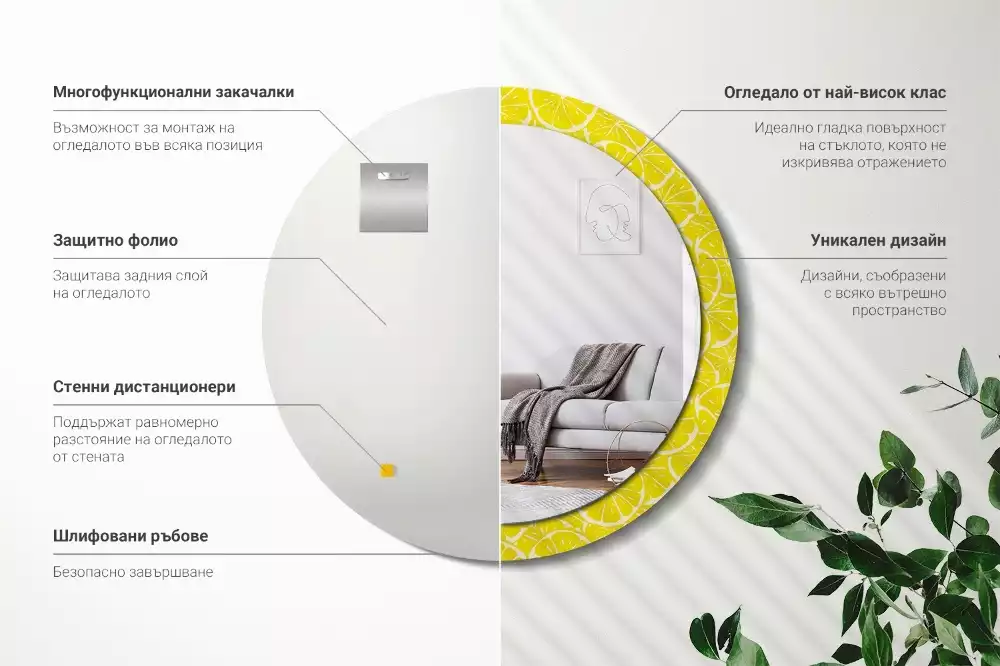 Rund spegel med tryckt ram Citroner