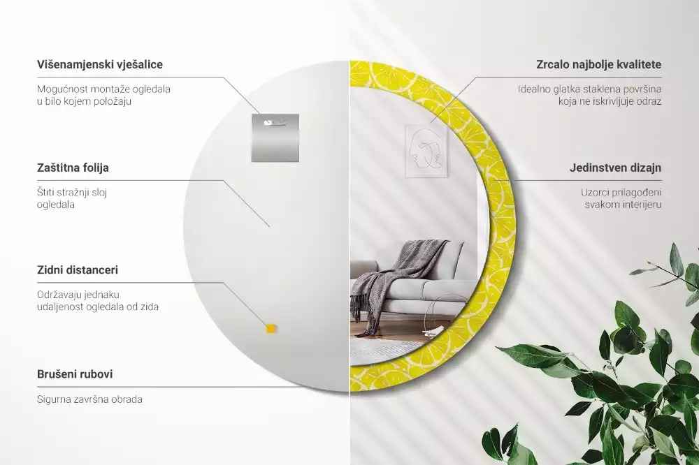 Rund spegel med tryckt ram Citroner