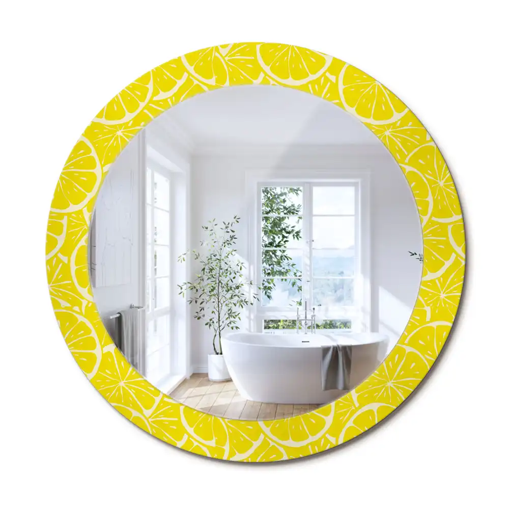 Rund spegel med tryckt ram Citroner