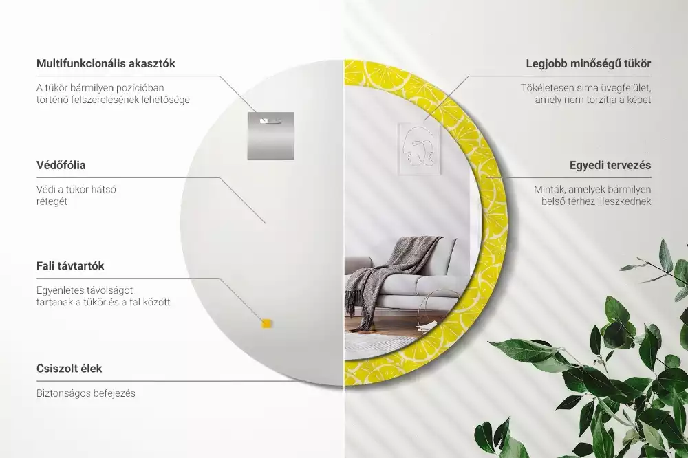 Rund spegel med tryckt ram Citroner