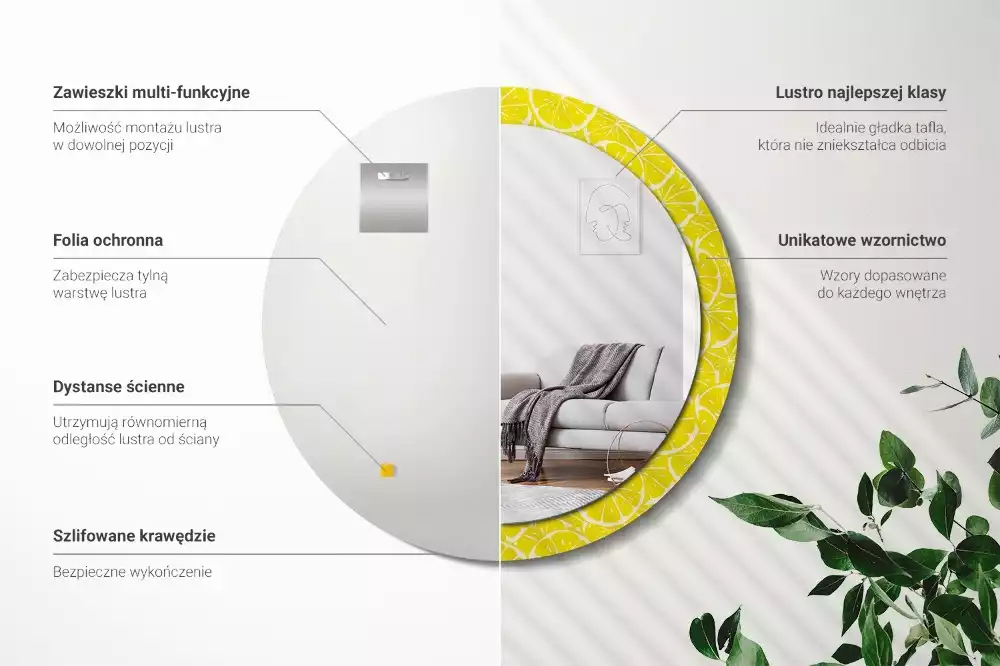 Rund spegel med tryckt ram Citroner