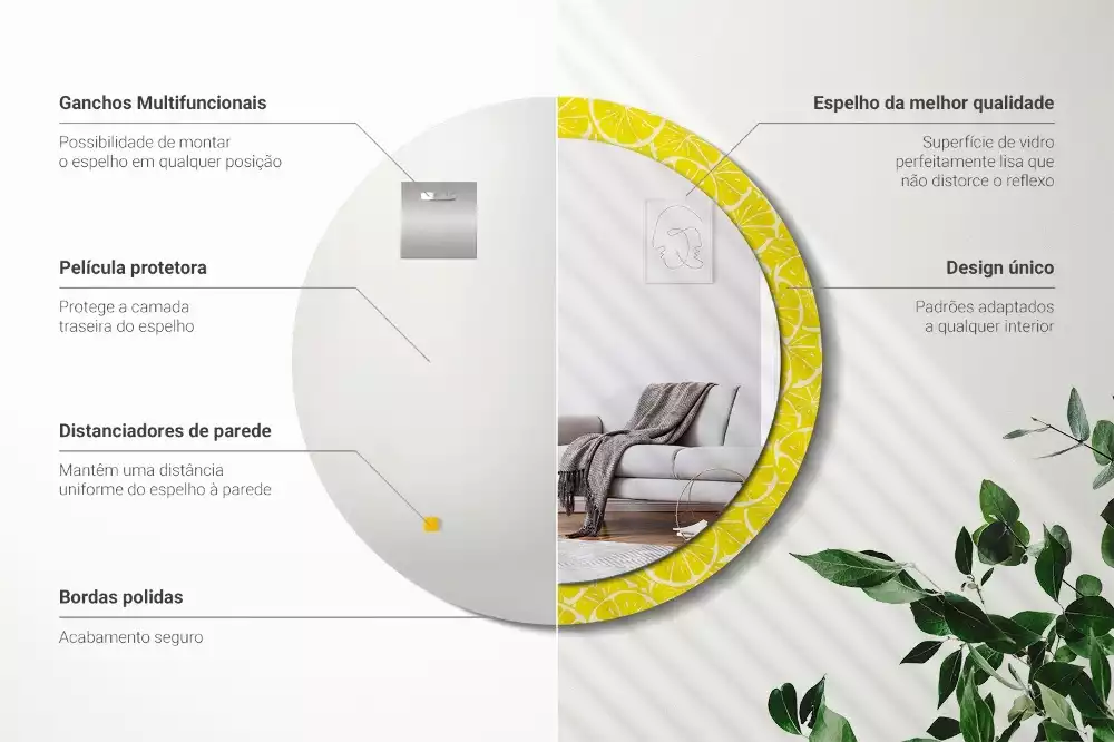 Rund spegel med tryckt ram Citroner