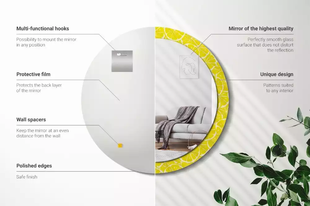 Rund spegel med tryckt ram Citroner