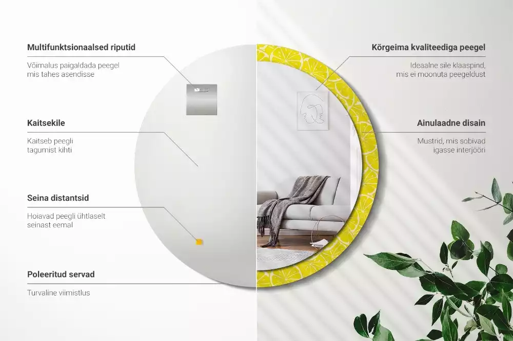 Rund spegel med tryckt ram Citroner