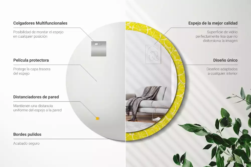 Rund spegel med tryckt ram Citroner