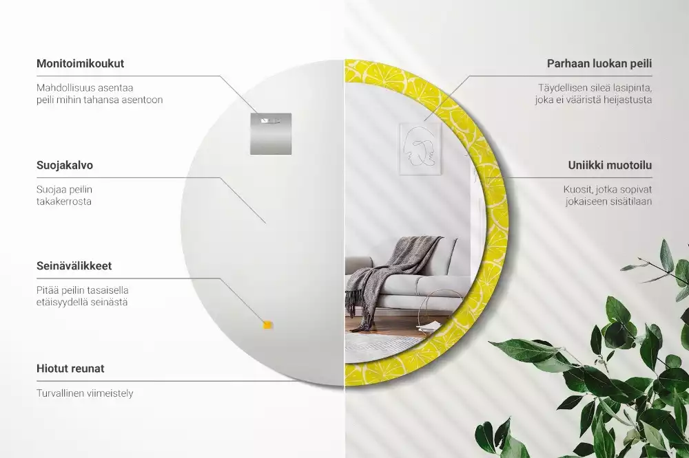 Rund spegel med tryckt ram Citroner