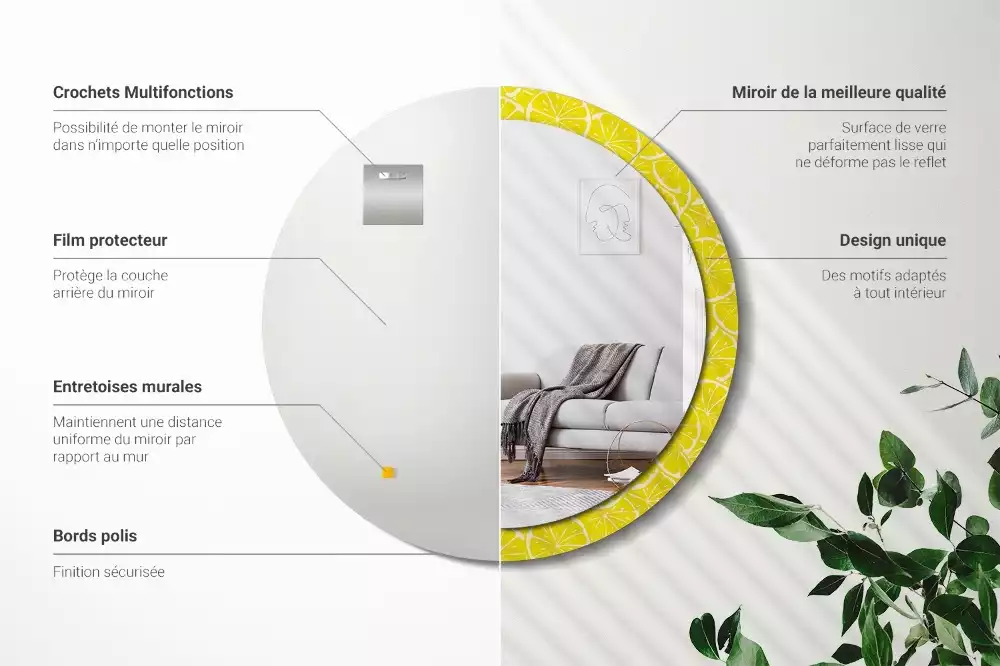 Rund spegel med tryckt ram Citroner