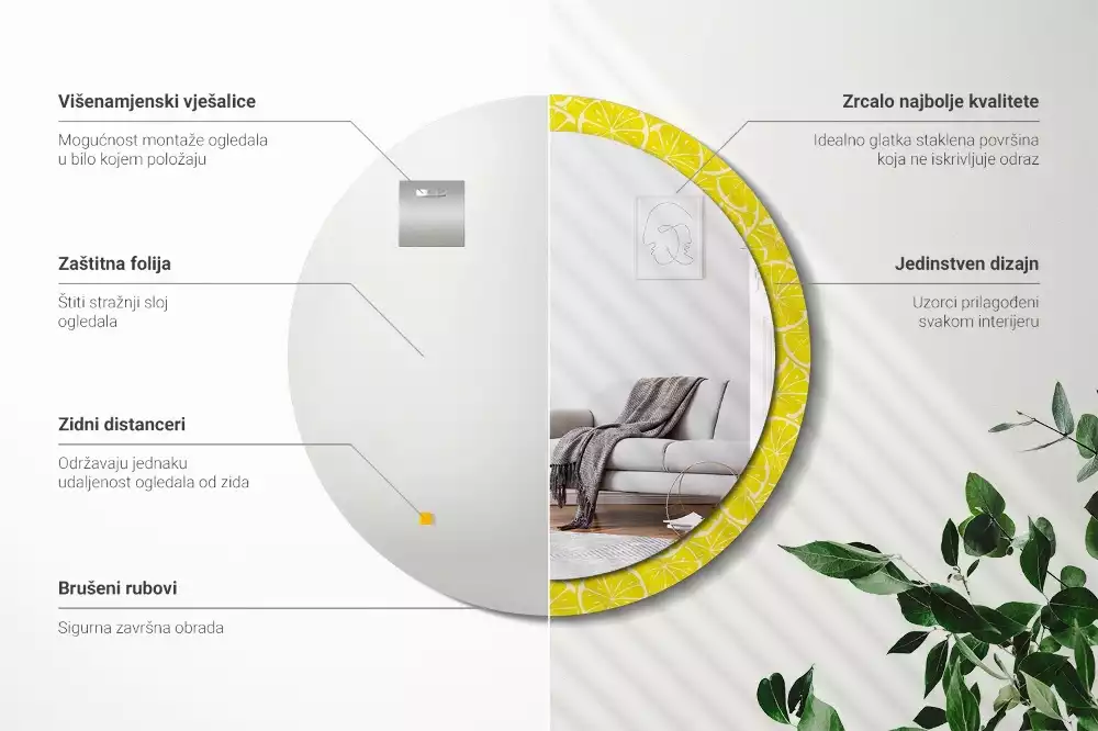 Rund spegel med tryckt ram Citroner