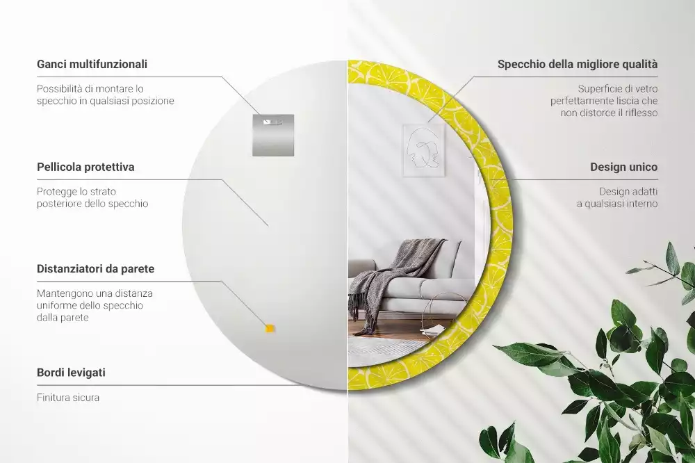 Rund spegel med tryckt ram Citroner