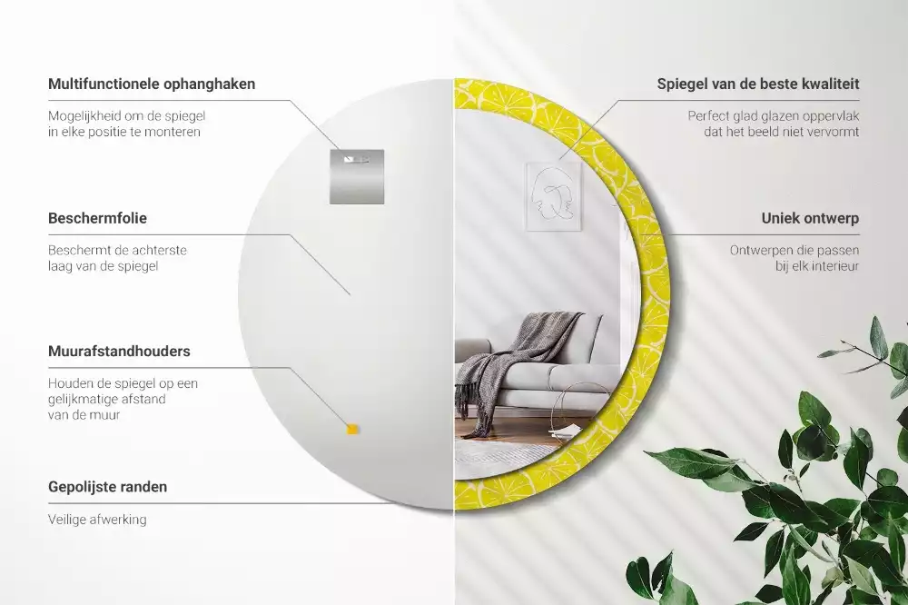 Rund spegel med tryckt ram Citroner