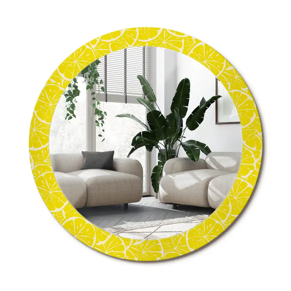 Rund spegel med tryckt ram Citroner