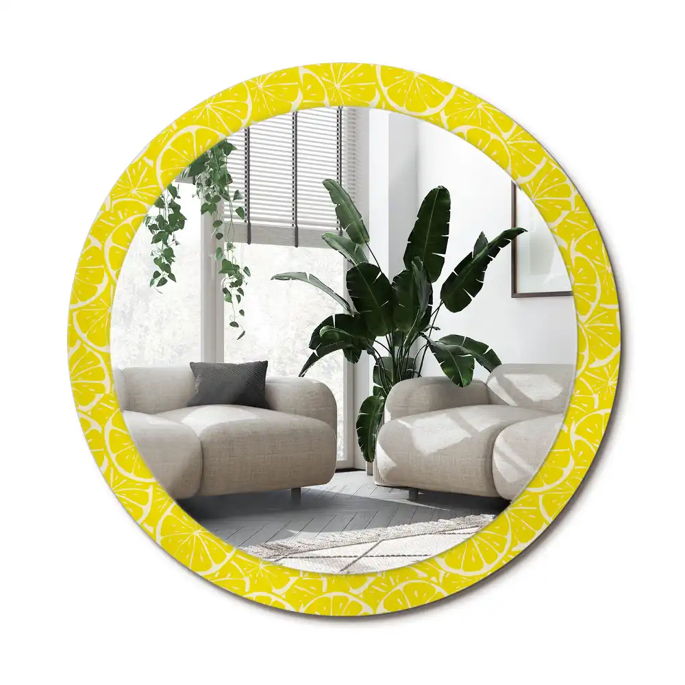 Rund spegel med tryckt ram Citroner