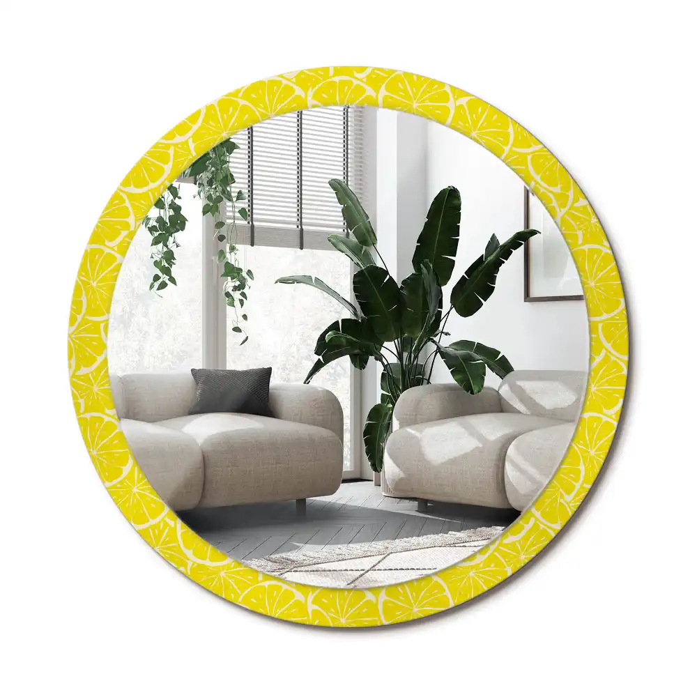 Rund spegel med tryckt ram Citroner